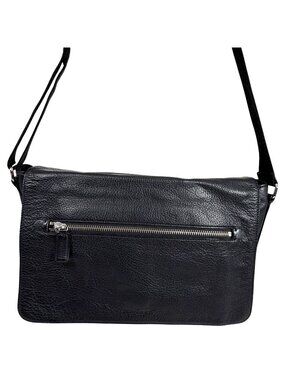 Banana Republic Greyson Black Leather Front Flap Messenger Bag Laptop Briefcase
